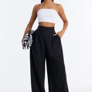 Talia Drape Wide-Leg Pant with Corset Waist Details