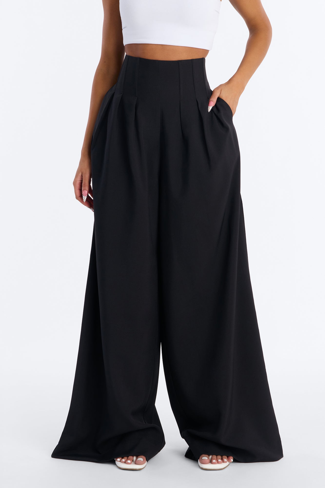 Talia Drape Wide-Leg Pant with Corset Waist Details - Image 2