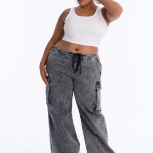 Washed Black Stretch Utility Jeans with Adjustable Tie Waist - Image 5