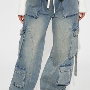 Tall Slouchy Multi-Pocket Cargo Jeans in Vintage Wash - Image 2