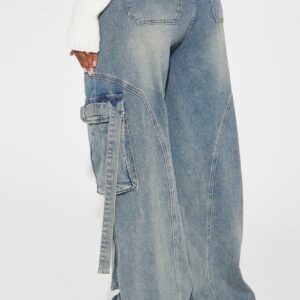 Tall Slouchy Multi-Pocket Cargo Jeans in Vintage Wash - Image 3