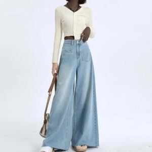 High-waisted Fashionable Wide-leg Flare Jeans For Women - Image 4